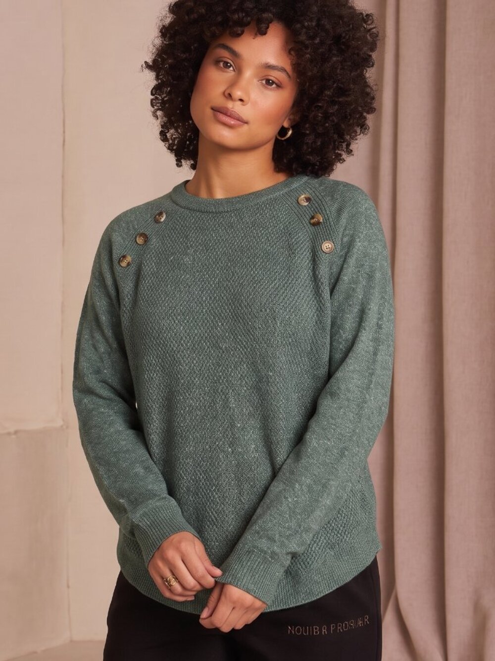Market & Spruce Marled Green Crew Neck Sweater